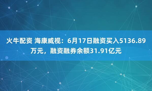 火牛配资 海康威视：6月17日融资买入5136.89万元，融资融券余额31.91亿元