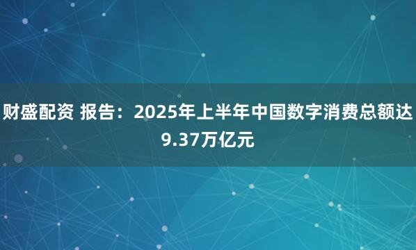 财盛配资 报告：2025年上半年中国数字消费总额达9.37万亿元